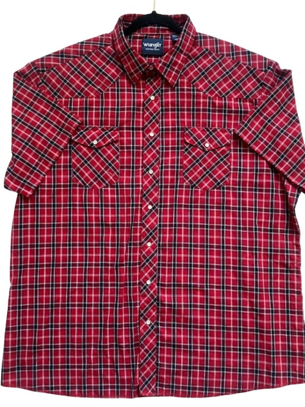 Wrangler Western Mens Short Sleeve Pearl Snap Button Up Red Plaid Shirt 3XL Tall